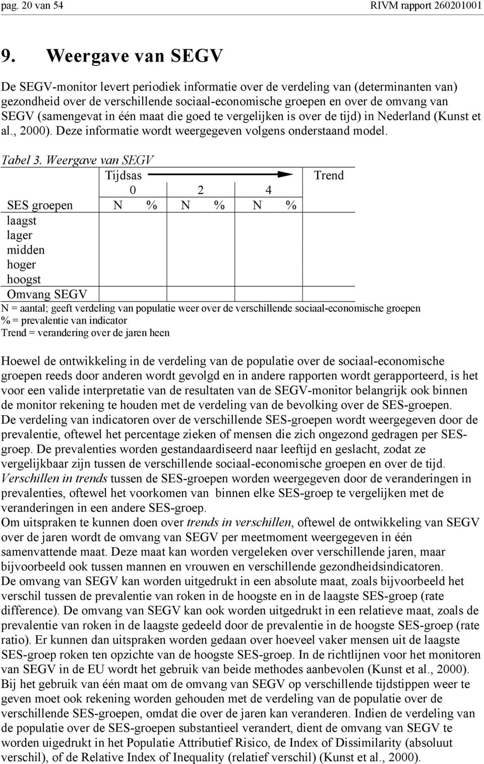 (samengevat in één maat die goed te vergelijken is over de tijd) in Nederland (Kunst et al., 2000). Deze informatie wordt weergegeven volgens onderstaand model. Tabel 3.