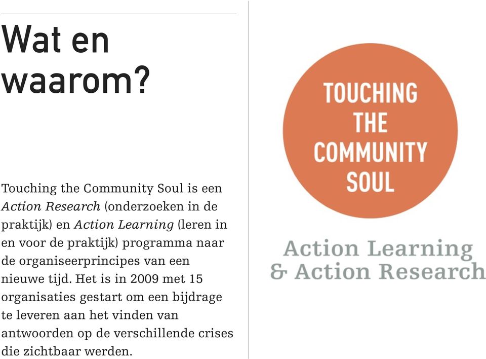 Action Learning (leren in en voor de praktijk) programma naar de organiseerprincipes