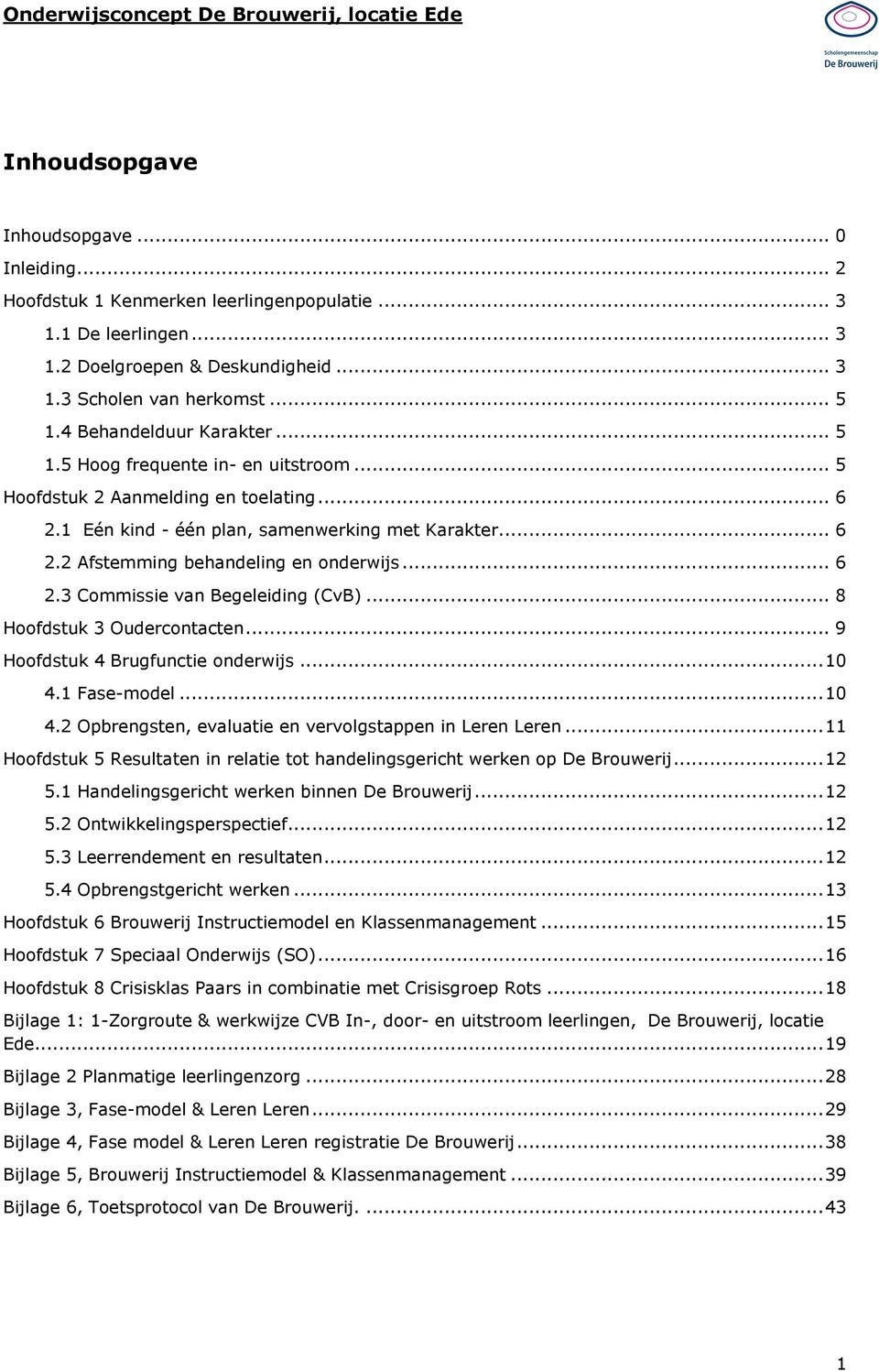 .. 6 2.3 Commissie van Begeleiding (CvB)... 8 Hoofdstuk 3 Oudercontacten... 9 Hoofdstuk 4 Brugfunctie onderwijs... 10 4.1 Fase-model... 10 4.2 Opbrengsten, evaluatie en vervolgstappen in Leren Leren.