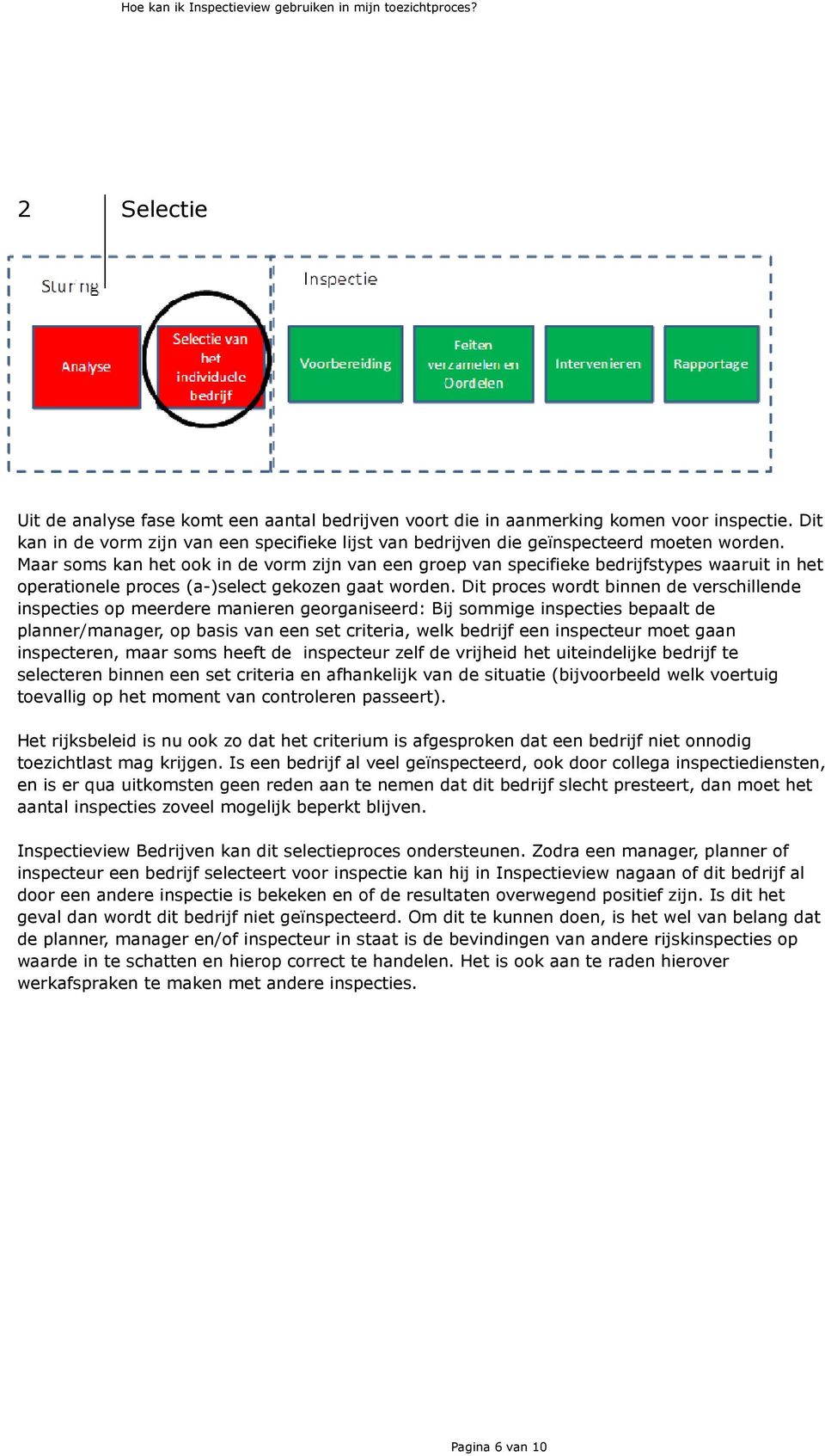 Dit proces wordt binnen de verschillende inspecties op meerdere manieren georganiseerd: Bij sommige inspecties bepaalt de planner/manager, op basis van een set criteria, welk bedrijf een inspecteur