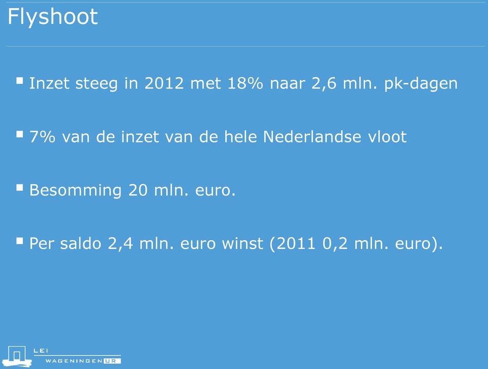Nederlandse vloot Besomming 20 mln. euro.