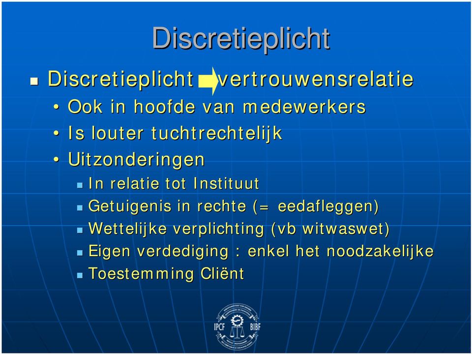 Instituut Getuigenis in rechte (= eedafleggen) Wettelijke verplichting