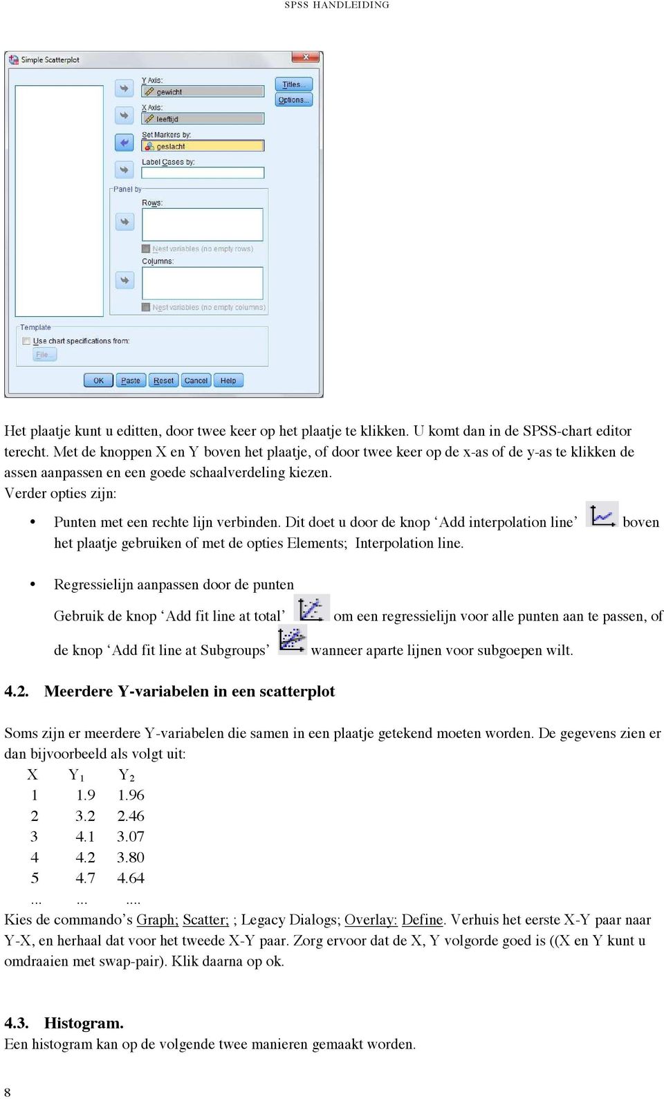 Verder opties zijn: Punten met een rechte lijn verbinden. Dit doet u door de knop Add interpolation line boven het plaatje gebruiken of met de opties Elements; Interpolation line.