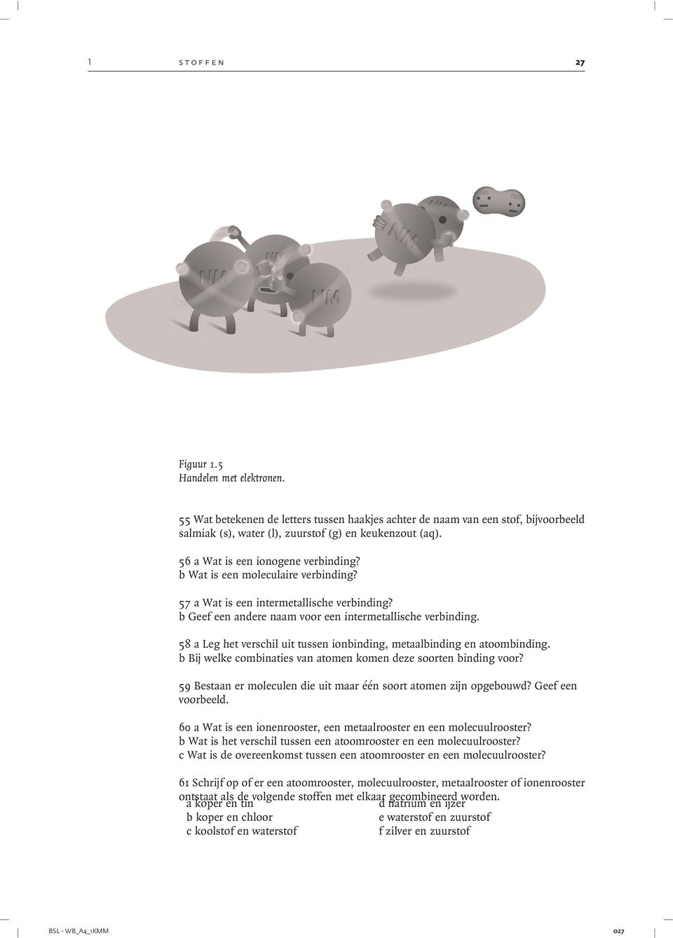 58 a Leg het verschil uit tussen ionbinding, metaalbinding en atoombinding. b Bij welke combinaties van atomen komen deze soorten binding voor?