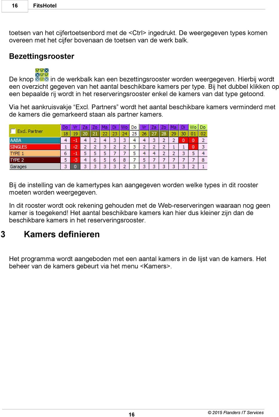 Bij het dubbel klikken op een bepaalde rij wordt in het reserveringsrooster enkel de kamers van dat type getoond. Via het aankruisvakje Excl.