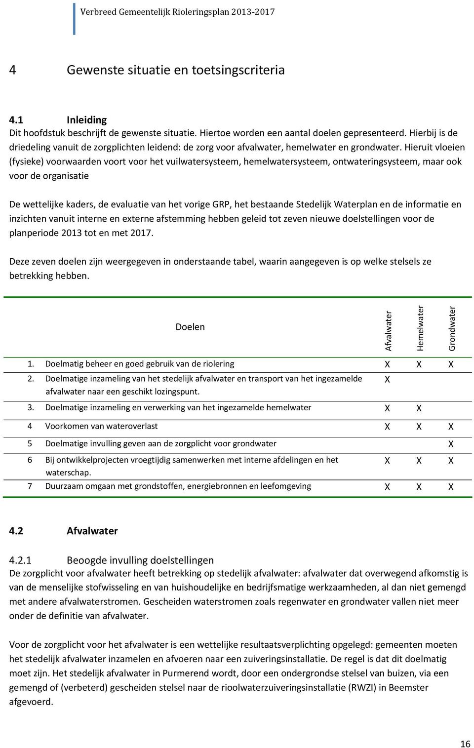 Hieruit vloeien (fysieke) voorwaarden voort voor het vuilwatersysteem, hemelwatersysteem, ontwateringsysteem, maar ook voor de organisatie De wettelijke kaders, de evaluatie van het vorige GRP, het