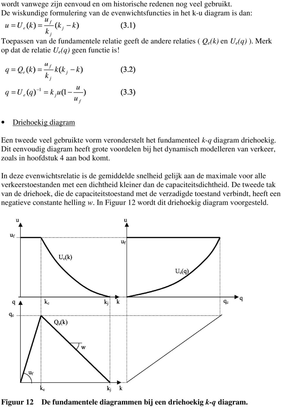 Merk op dat de relatie U e (q) geen functie is! Driehoekig diagram Een tweede veel gebruikte vorm veronderstelt het fundamenteel k-q diagram driehoekig.