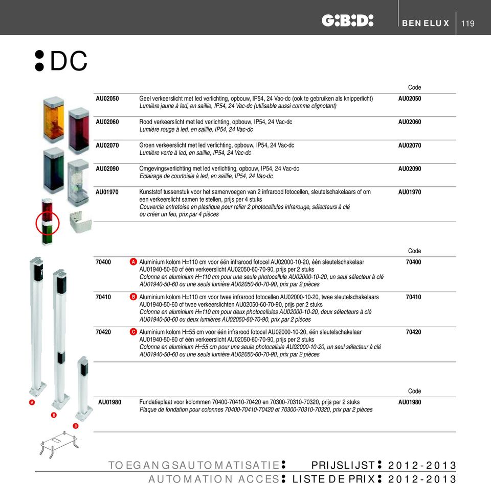 verlichting, opbouw, IP54, 24 Vac-dc Lumière verte à led, en saillie, IP54, 24 Vac-dc AU02070 AU02090 AU01970 Omgevingsverlichting met led verlichting, opbouw, IP54, 24 Vac-dc Eclairage de courtoisie