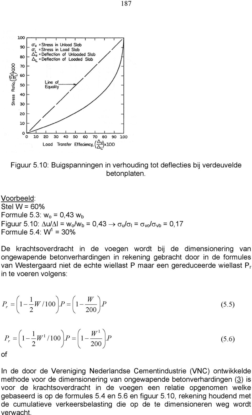 4: W 1 = 30% De krachtsoverdracht in de voegen wordt bij de dimensionering van ongewapende betonverhardingen in rekening gebracht door in de formules van Westergaard niet de echte wiellast P maar een