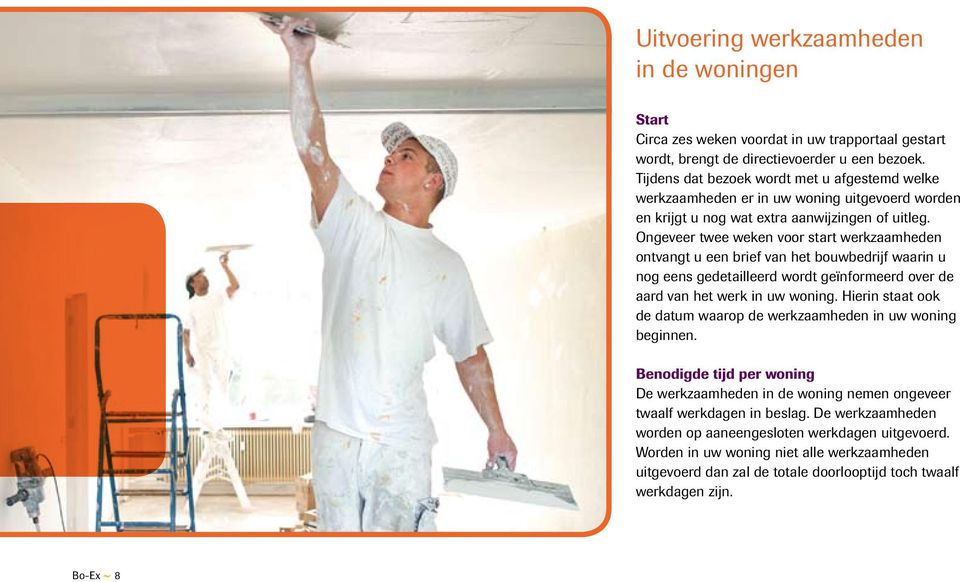 Ongeveer twee weken voor start werkzaamheden ontvangt u een brief van het bouwbedrijf waarin u nog eens gedetailleerd wordt geïnformeerd over de aard van het werk in uw woning.