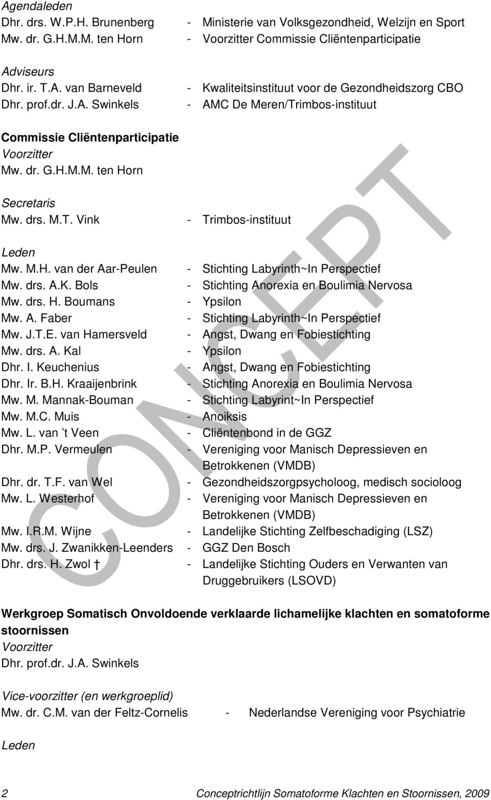 drs. M.T. Vink Leden Mw. M.H. van der Aar-Peulen Mw. drs. A.K. Bols Mw. drs. H. Boumans Mw. A. Faber Mw. J.T.E. van Hamersveld Mw. drs. A. Kal Dhr. I. Keuchenius Dhr. Ir. B.H. Kraaijenbrink Mw. M. Mannak-Bouman Mw.