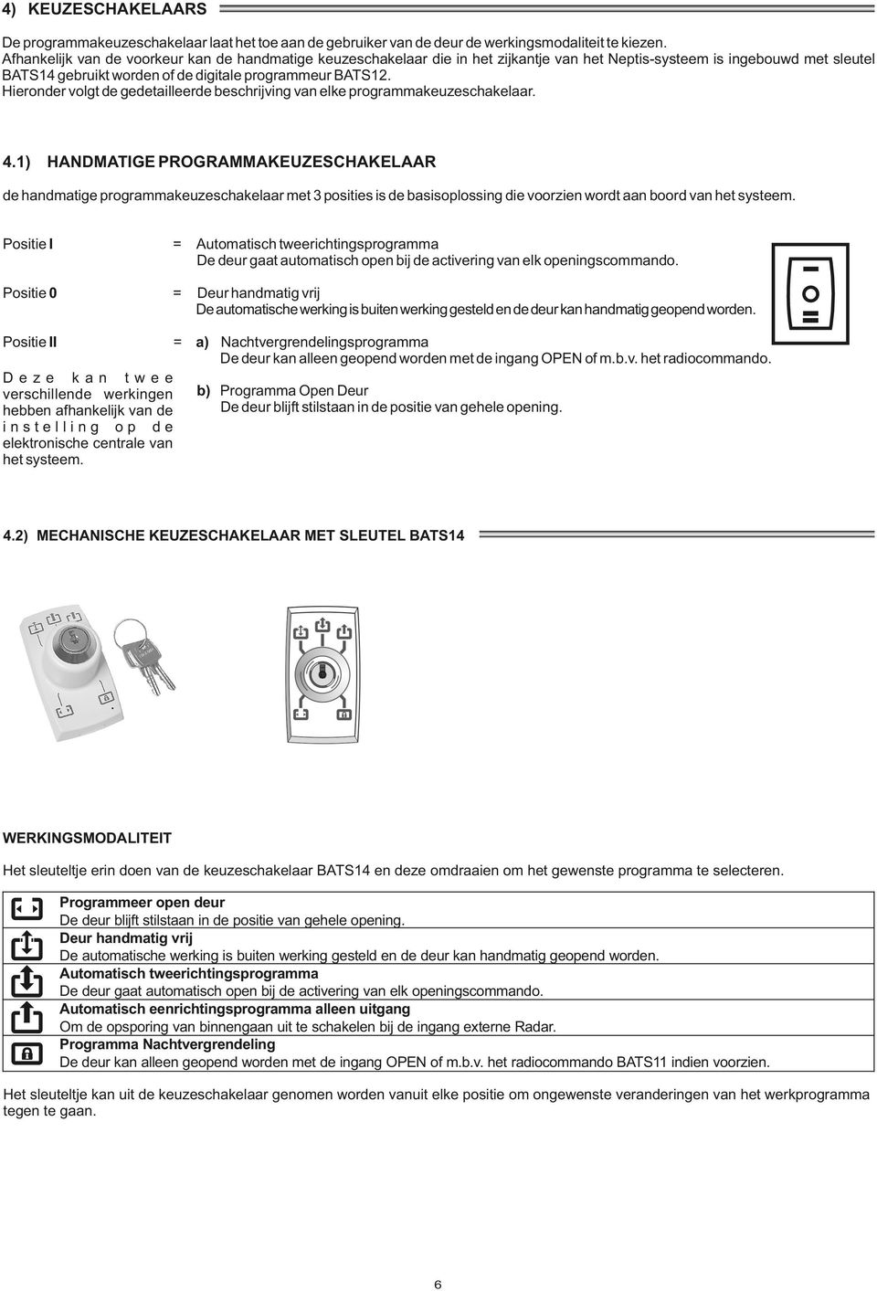 Hieronder volgt de gedetailleerde beschrijving van elke programmakeuzeschakelaar. 4.