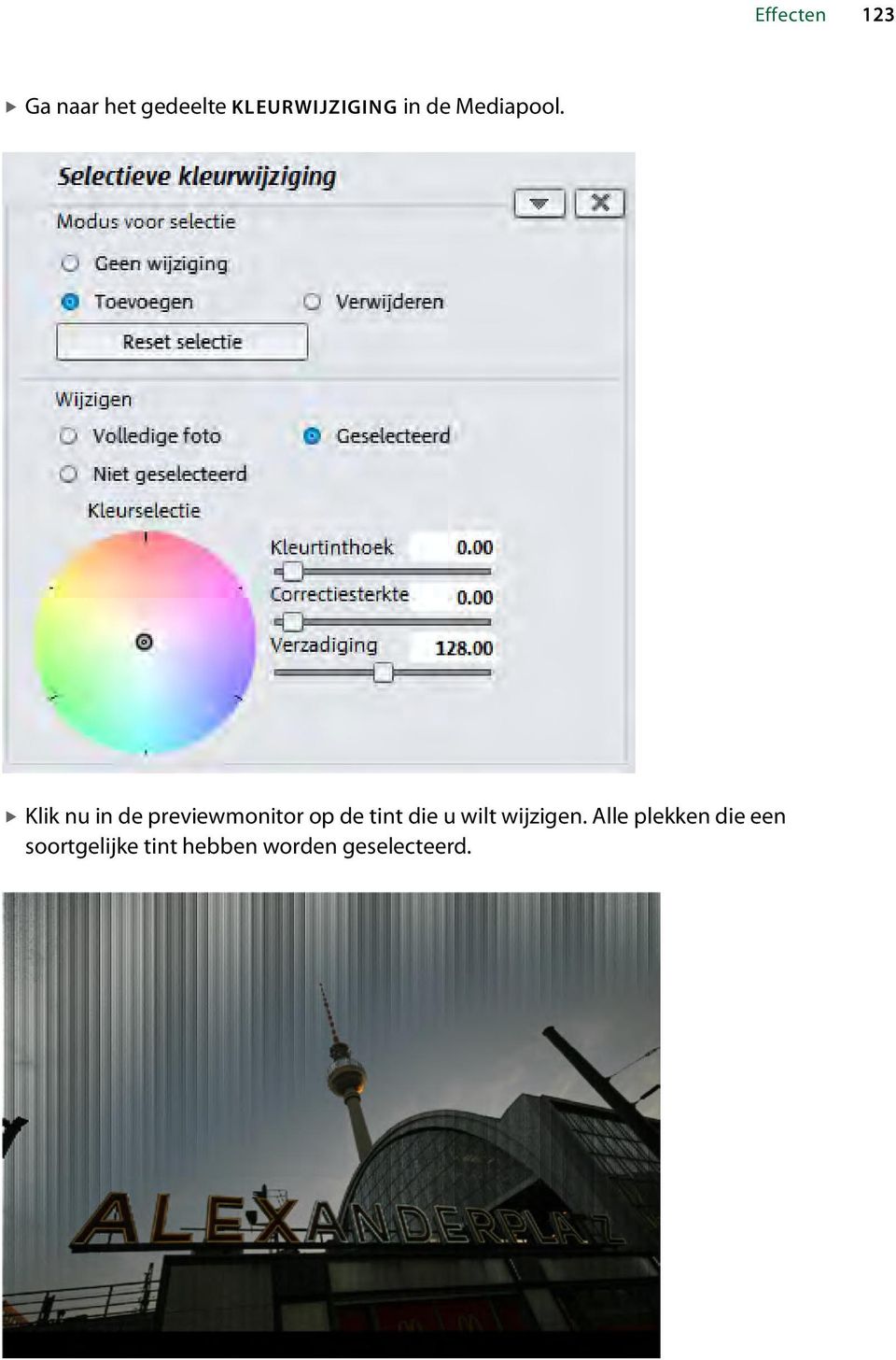 Klik nu in de previewmonitor op de tint die u