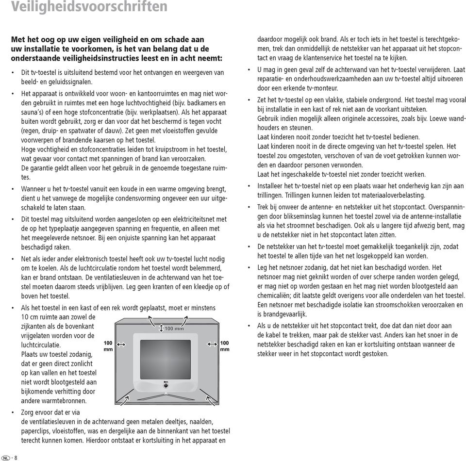 Het apparaat is ontwikkeld voor woon- en kantoorruimtes en mag niet worden gebruikt in ruimtes met een hoge luchtvochtigheid (bijv. badkamers en sauna s) of een hoge stofconcentratie (bijv.