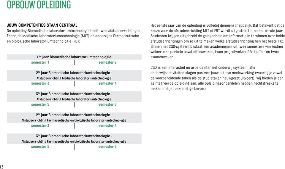 1 ste jaar Biomedische laboratoriumtechnologie semester 1 semester 2 2 de jaar Biomedische laboratoriumtechnologie - Afstudeerrichting Medische laboratoriumtechnologie semester 3 semester 4 3 de jaar