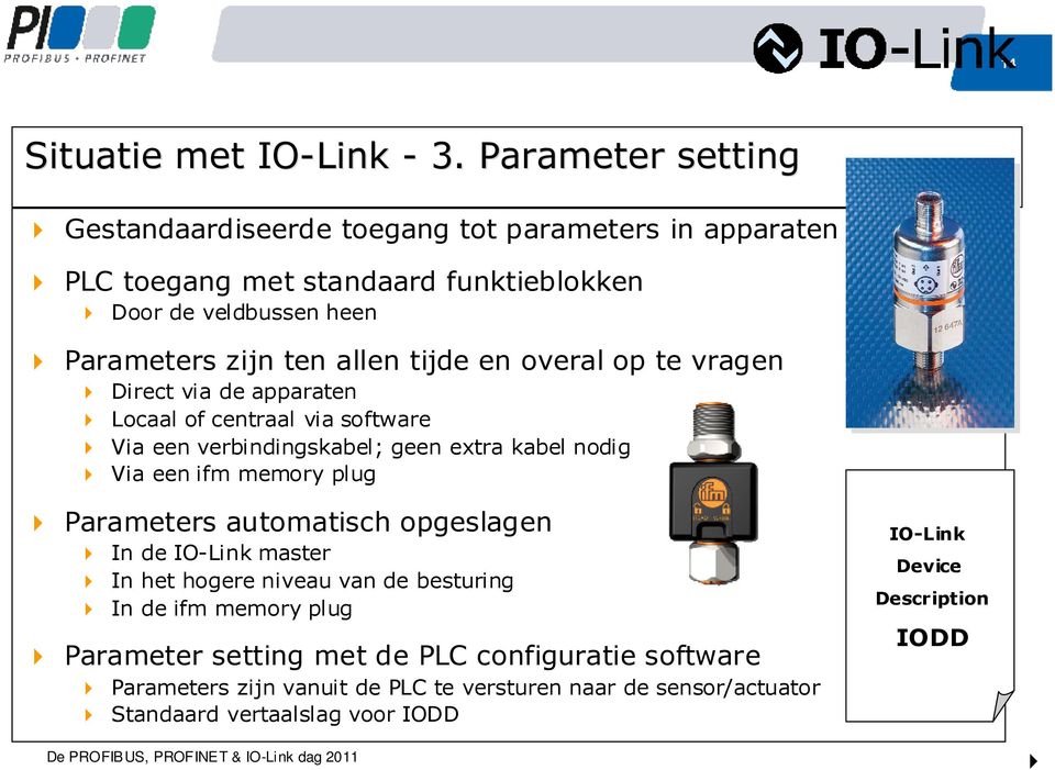 allen tijde en overal op te vragen Direct via de apparaten Locaal of centraal via software Via een verbindingskabel; geen extra kabel nodig Via eenifm memory