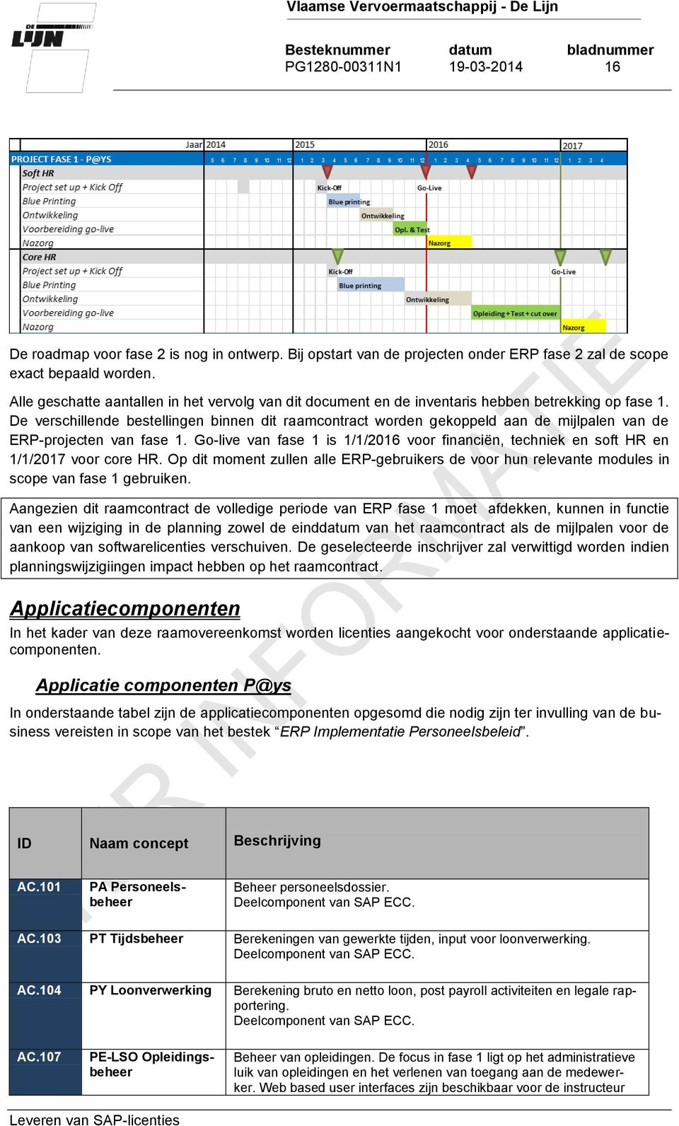 De verschillende bestellingen binnen dit raamcontract worden gekoppeld aan de mijlpalen van de ERP-projecten van fase 1.