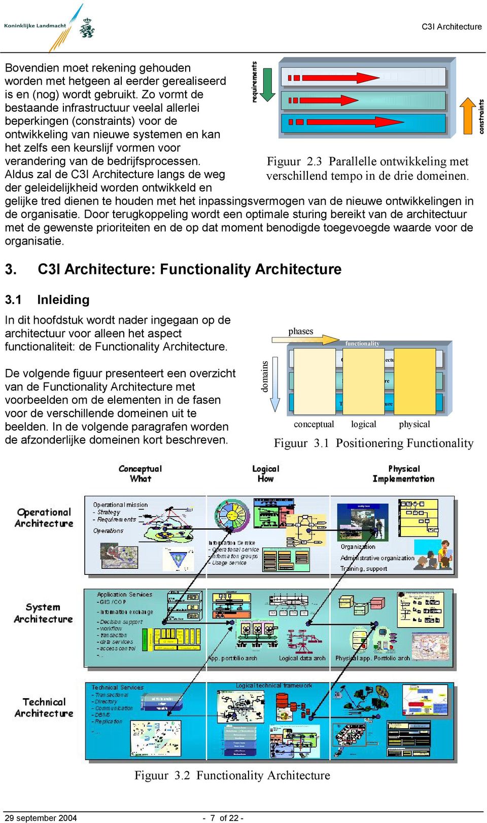 Aldus zal de C3I Architecture langs de weg der geleidelijkheid worden ontwikkeld en gelijke tred dienen te houden met het inpassingsvermogen van de nieuwe ontwikkelingen in de organisatie.