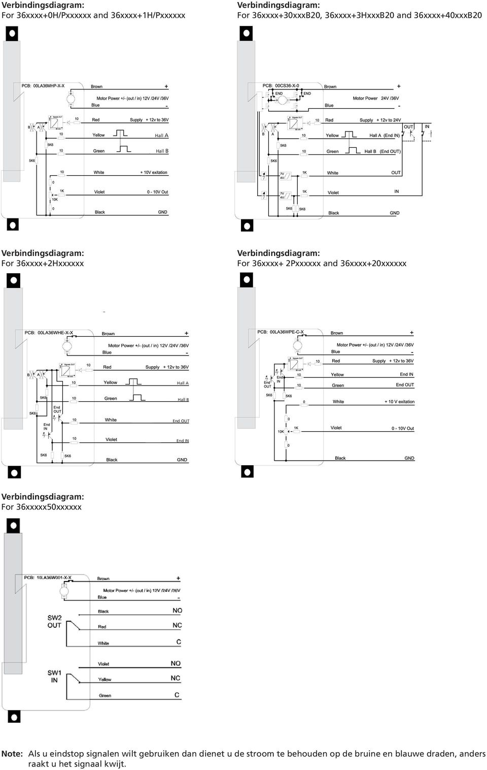 36xxxx+ 2Pxxxxxx and 36xxxx+2xxxxxx Hall A Hall B End OUT End IN Verbindingsdiagram: For 36xxxxx5xxxxxx Note: Als u