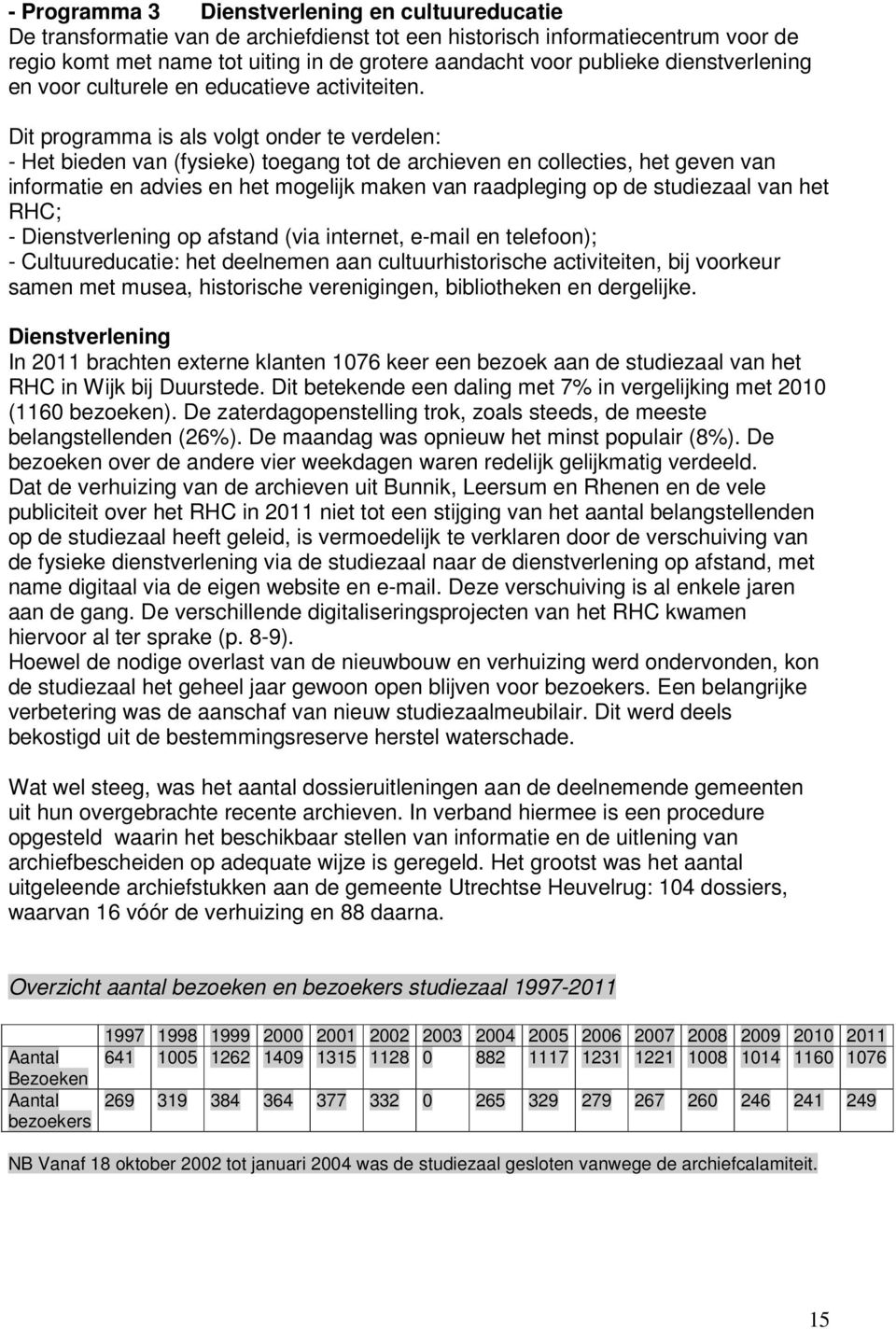 Dit programma is als volgt onder te verdelen: - Het bieden van (fysieke) toegang tot de archieven en collecties, het geven van informatie en advies en het mogelijk maken van raadpleging op de