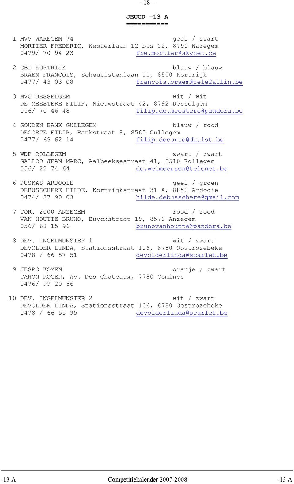 be 3 MVC DESSELGEM wit / wit DE MEESTERE FILIP, Nieuwstraat 42, 8792 Desselgem 056/ 70 46 48 filip.de.meestere@pandora.