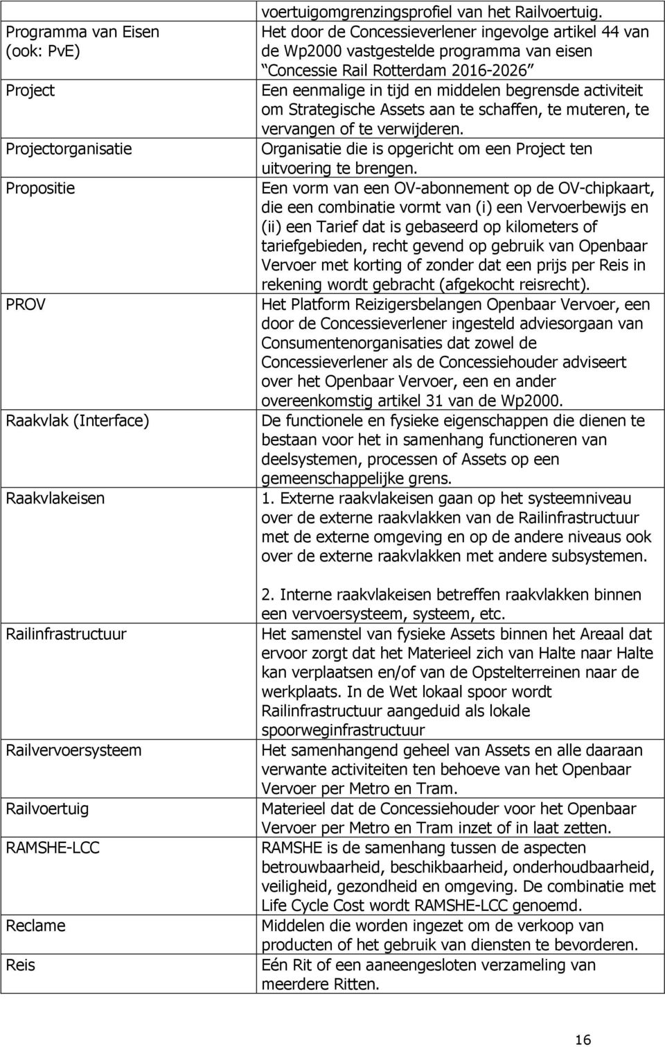 Het door de Concessieverlener ingevolge artikel 44 van de Wp2000 vastgestelde programma van eisen Concessie Rail Rotterdam 2016-2026 Een eenmalige in tijd en middelen begrensde activiteit om