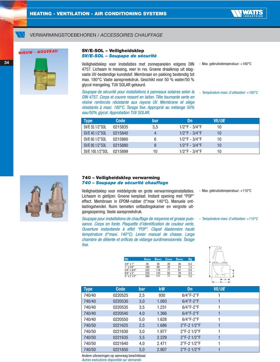 Soupape de sécurité pour installations à panneaux solaires selon la DIN 4757. Corps et couvre ressort en laiton. Tête tournante verte en résine renforcée résistante aux rayons UV.