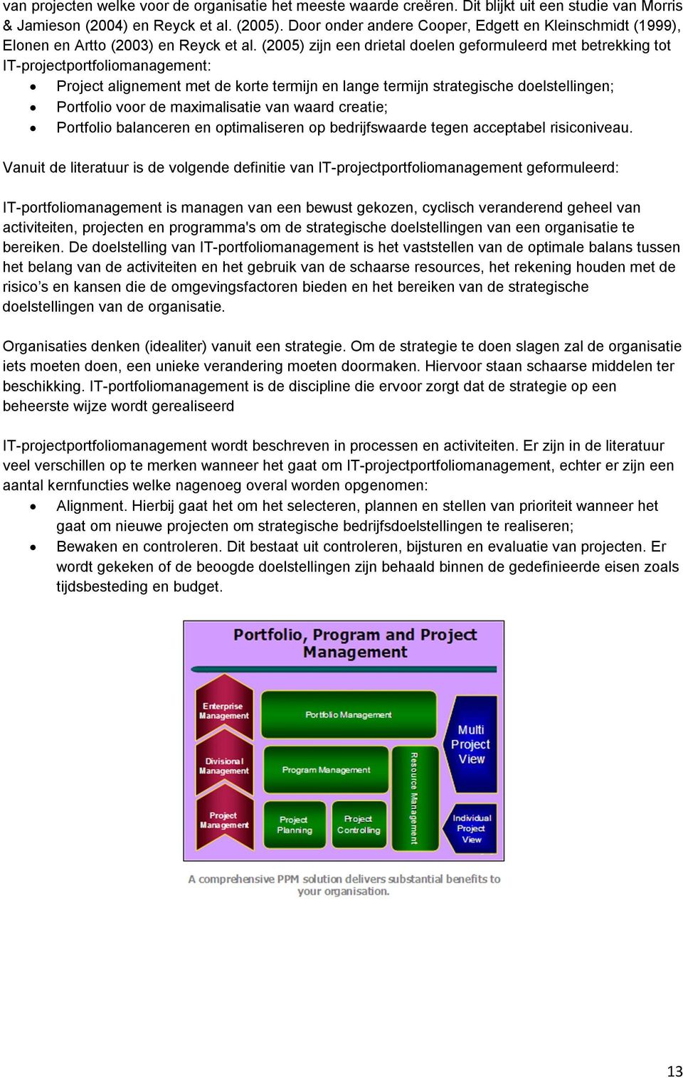 (2005) zijn een drietal doelen geformuleerd met betrekking tot IT-projectportfoliomanagement: Project alignement met de korte termijn en lange termijn strategische doelstellingen; Portfolio voor de
