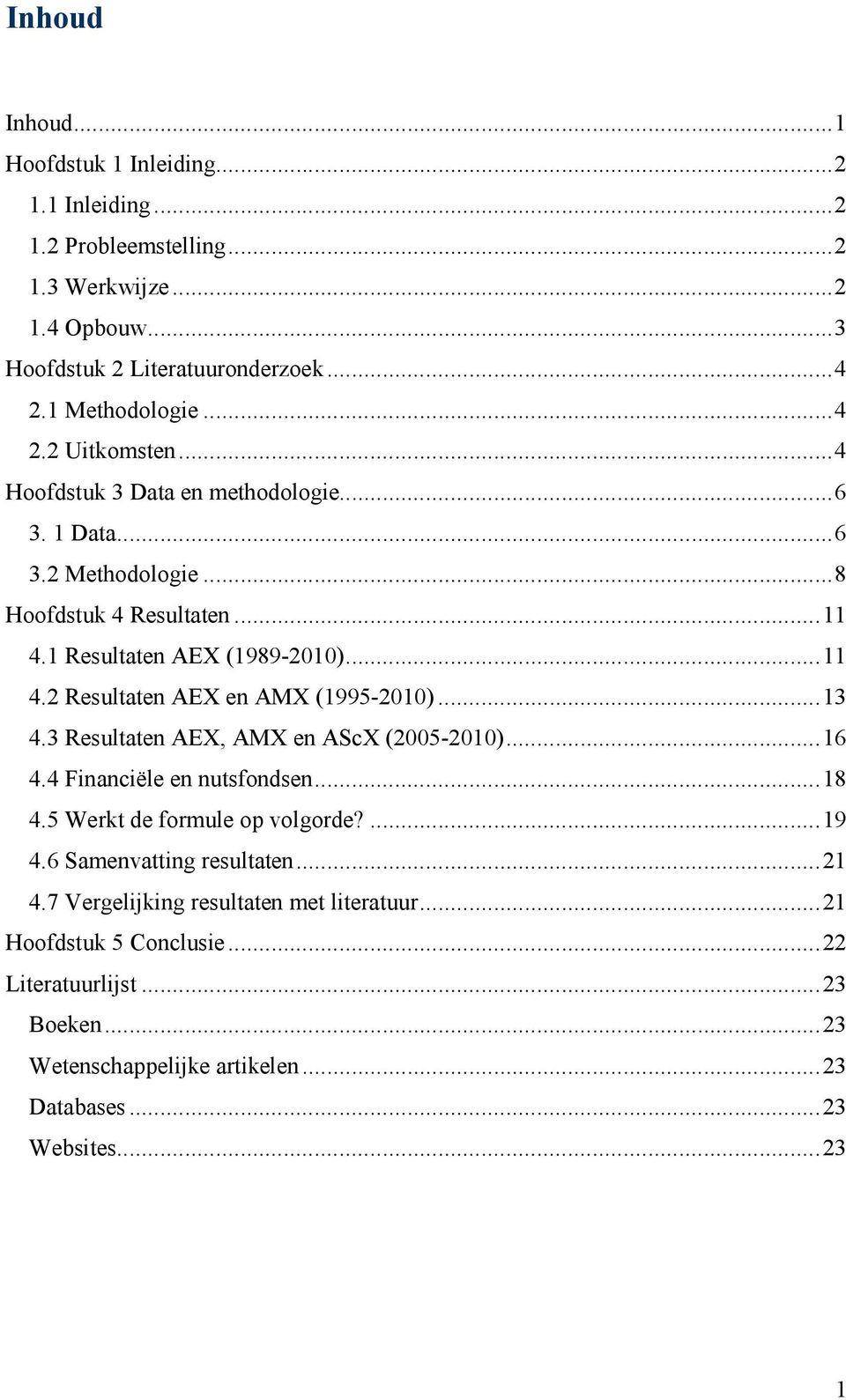 ..13 4.3 Resultaten AEX, AMX en AScX (2005-2010)...16 4.4 Financiële en nutsfondsen...18 4.5 Werkt de formule op volgorde?...19 4.6 Samenvatting resultaten...21 4.