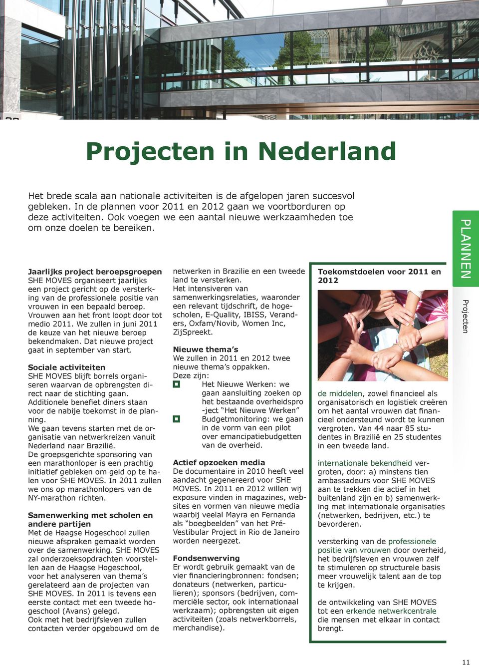 Jaarlijks project beroepsgroepen SHE MOVES organiseert jaarlijks een project gericht op de versterking van de professionele positie van vrouwen in een bepaald beroep.