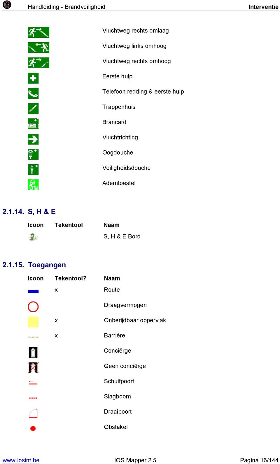 S, H & E Icoon Tekentool Naam S, H & E Bord 2.1.15. Toegangen Icoon Tekentool?