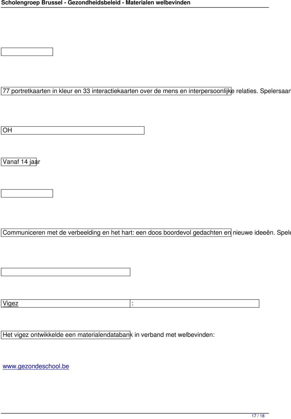 Spelersaan OH Communiceren met de verbeelding en het hart: een doos boordevol