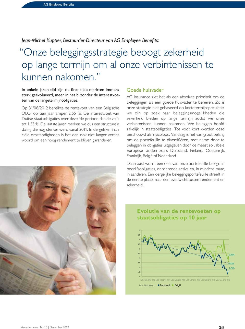 Op 31/08/2012 bereikte de rentevoet van een Belgische OLO 1 op tien jaar amper 2,55 %. De interestvoet van Duitse staatsobligaties over dezelfde periode daalde zelfs tot 1,33 %.