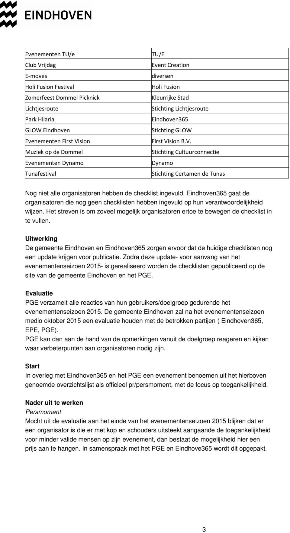 sion B.V. Stichting Cultuurconnectie Dynamo Stichting Certamen de Tunas Nog niet alle organisatoren hebben de checklist ingevuld.