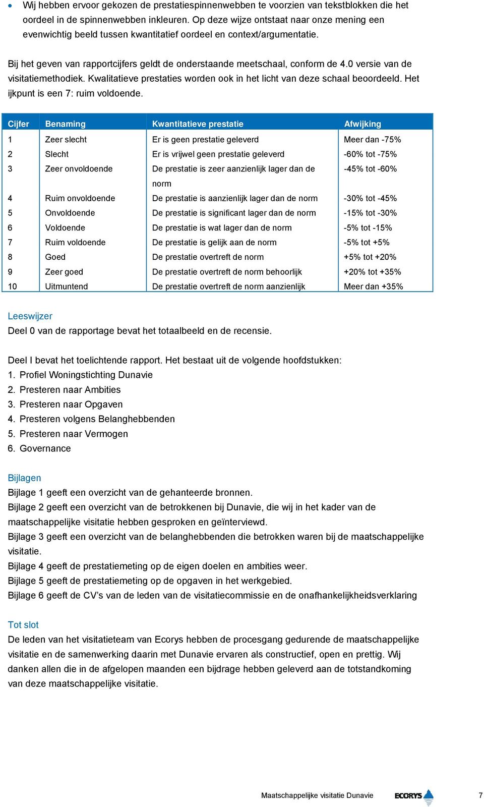 0 versie van de visitatiemethodiek. Kwalitatieve prestaties worden ook in het licht van deze schaal beoordeeld. Het ijkpunt is een : ruim voldoende.