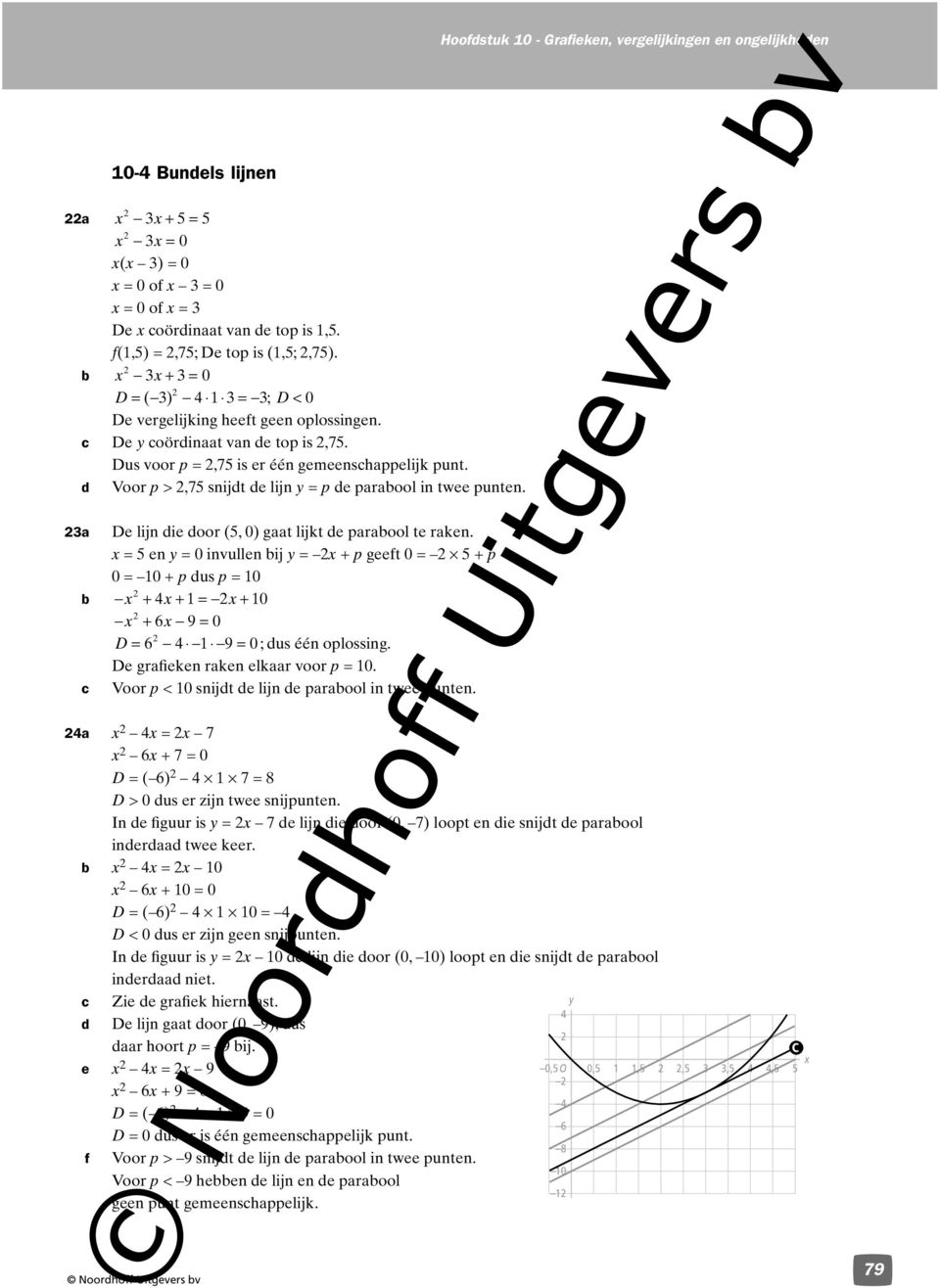 x = en y = invullen bij y = x + p eet = + p = + p dus p = b x + x+ = x + x + 6x 9 = D = 6 9 = ; dus één oplossin. De raieken raken elkaar voor p =.