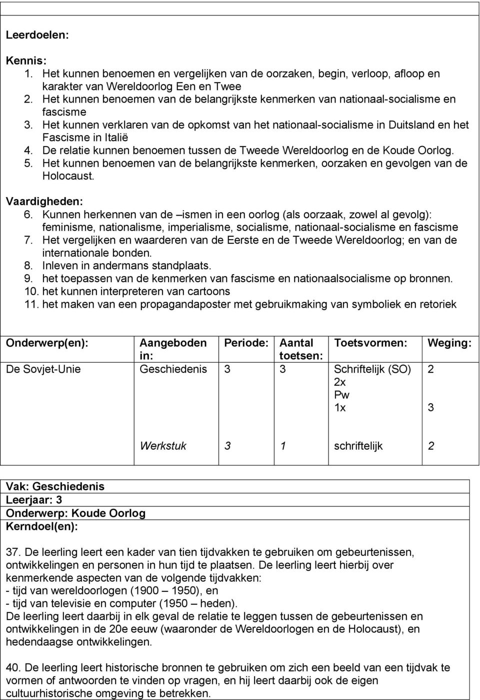 De relatie kunnen benoemen tussen de Tweede Wereldoorlog en de Koude Oorlog. 5. Het kunnen benoemen van de belangrijkste kenmerken, oorzaken en gevolgen van de Holocaust. Vaardigheden: 6.