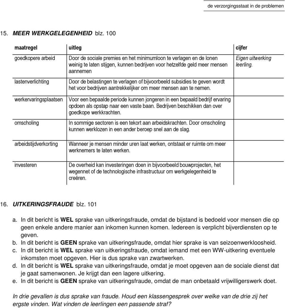 mensen aannemen Door de belastingen te verlagen of bijvoorbeeld subsidies te geven wordt het voor bedrijven aantrekkelijker om meer mensen aan te nemen. Eigen uitwerking leerling.