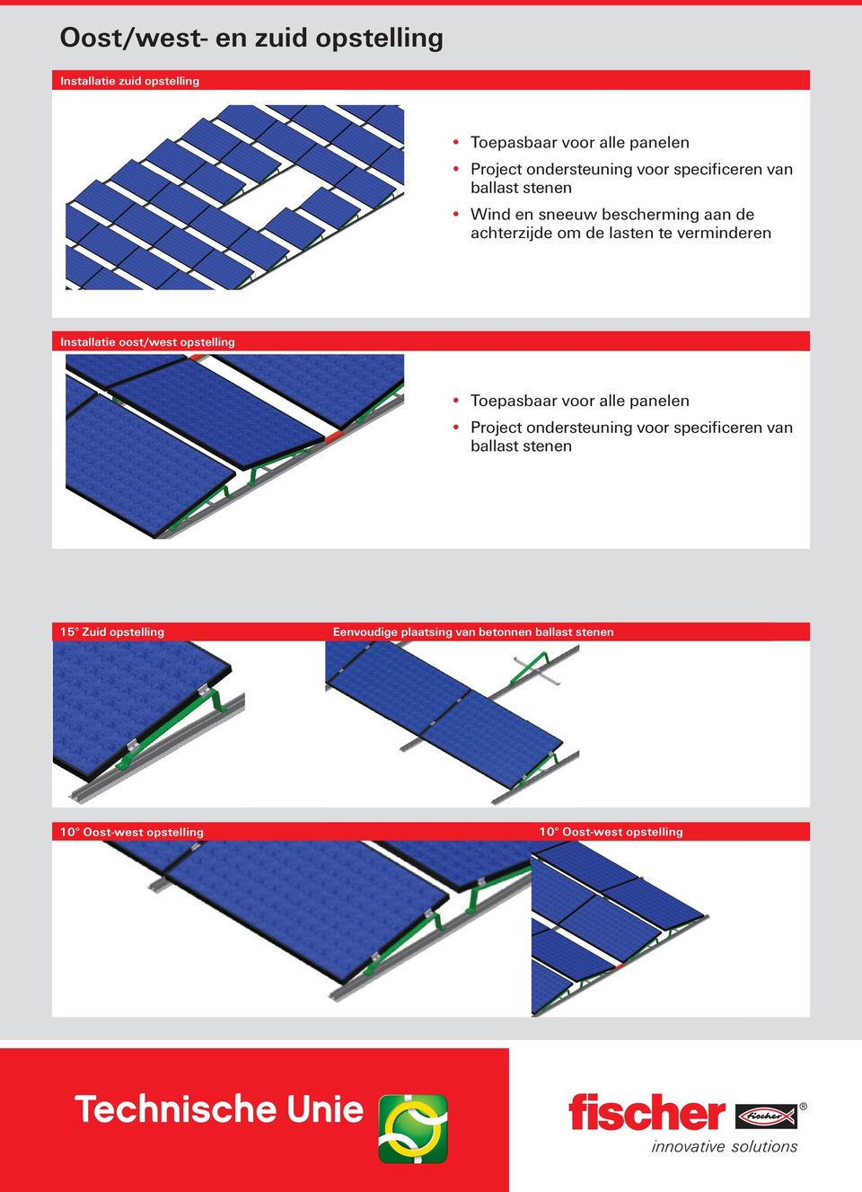 Installatie oost/west opstelling Toepasbaar voor alle panelen Project ondersteuning voor specificeren van ballast