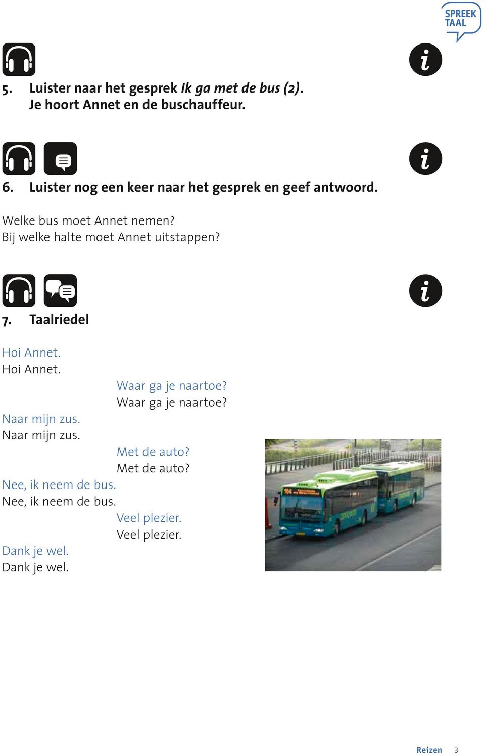 Bij welke halte moet Annet uitstappen? 7. Taalriedel Hoi Annet. Hoi Annet. Waar ga je naartoe?