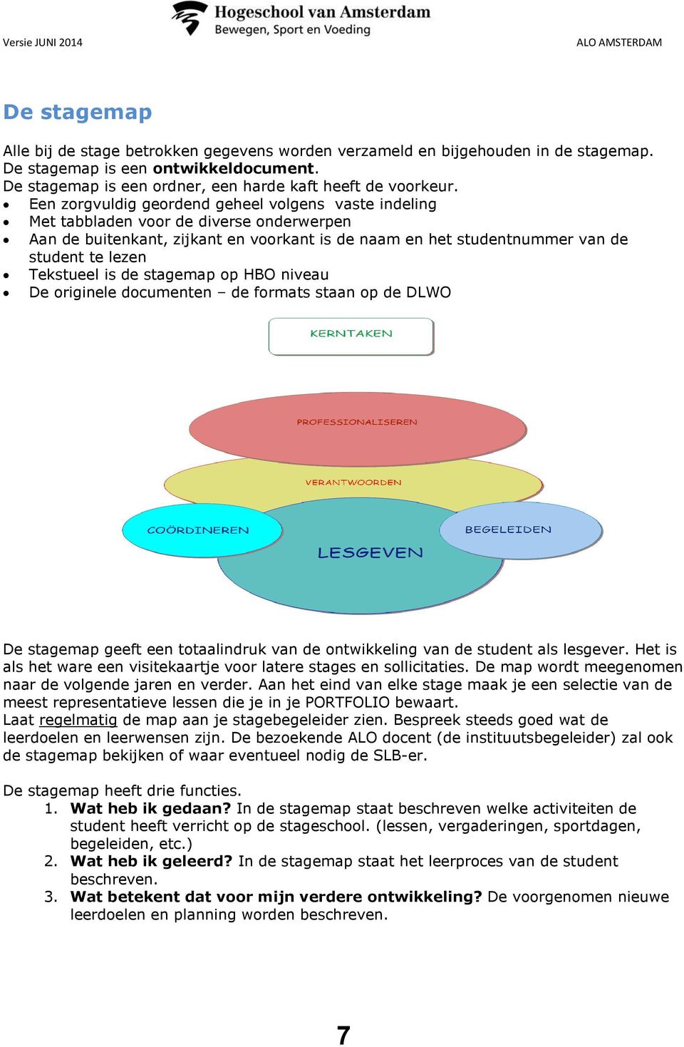 Tekstueel is de stagemap op HBO niveau De originele documenten de formats staan op de DLWO De stagemap geeft een totaalindruk van de ontwikkeling van de student als lesgever.