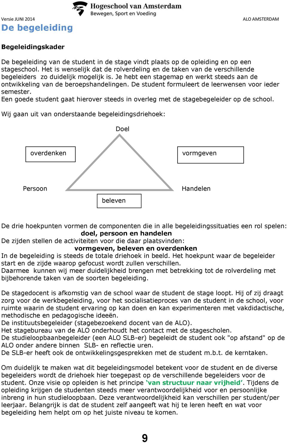 De student formuleert de leerwensen voor ieder semester. Een goede student gaat hierover steeds in overleg met de stagebegeleider op de school.