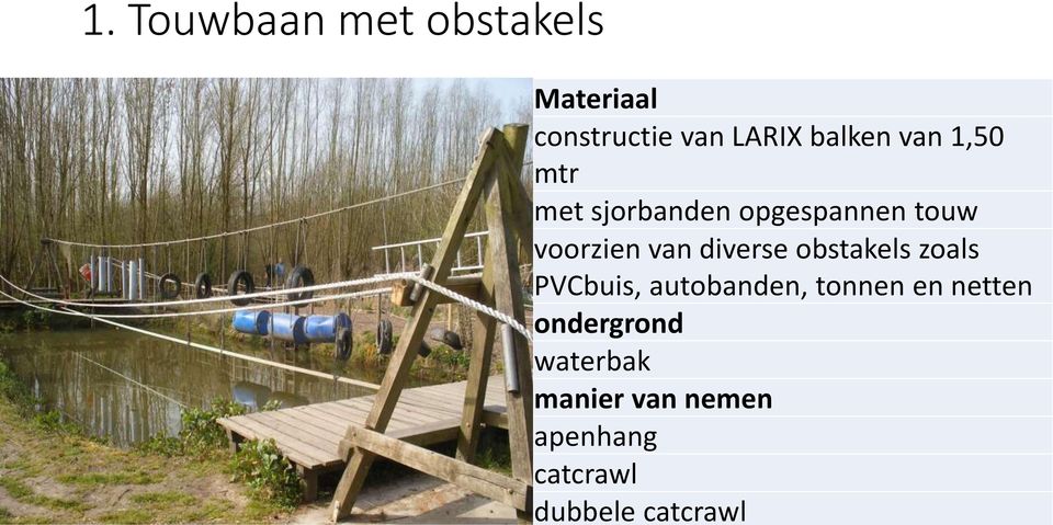 van diverse obstakels zoals PVCbuis, autobanden,