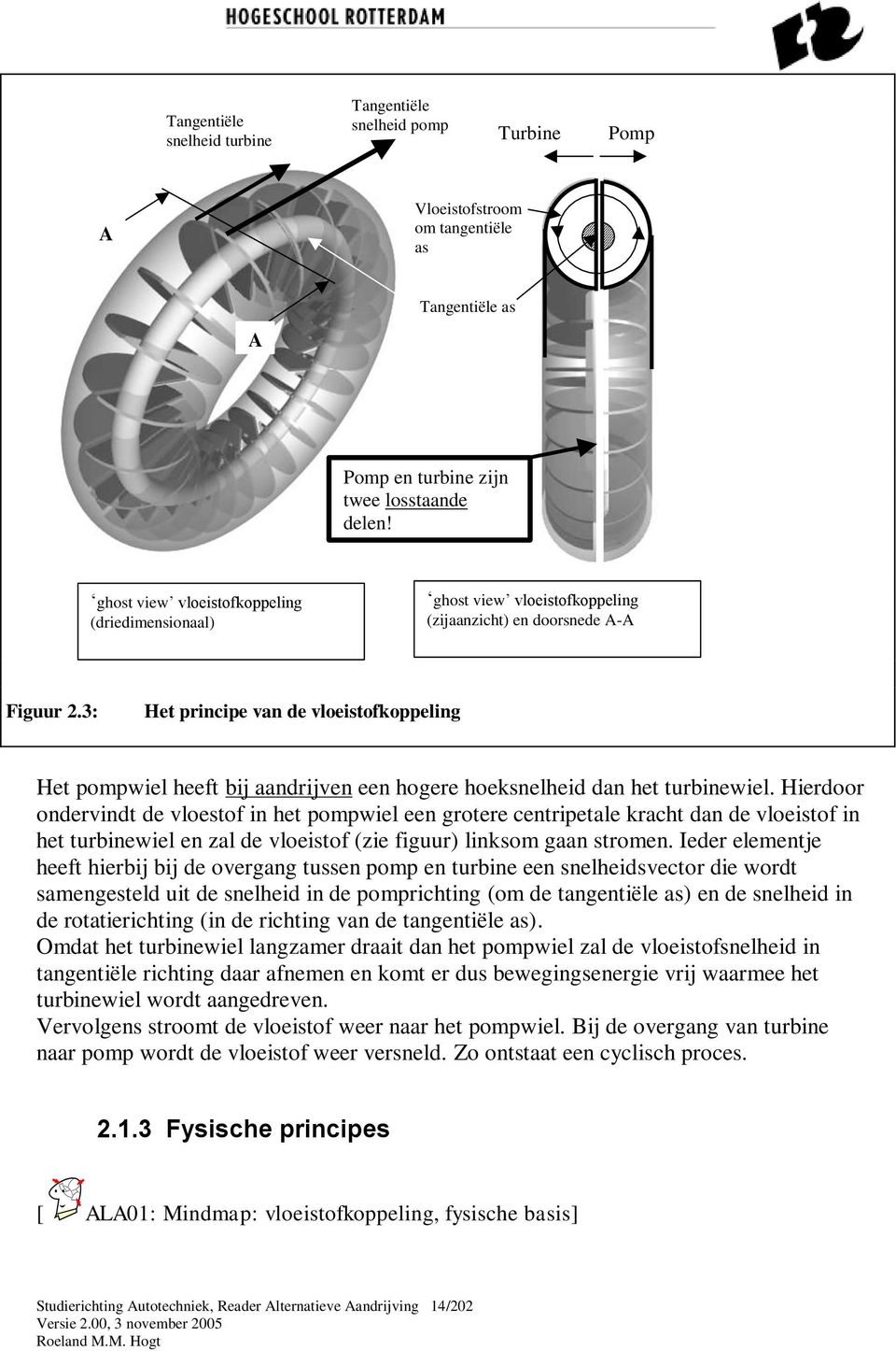 3: Het principe van de vloeistofkoppeling Het pompwiel heeft bij aandrijven een hogere hoeksnelheid dan het turbinewiel.