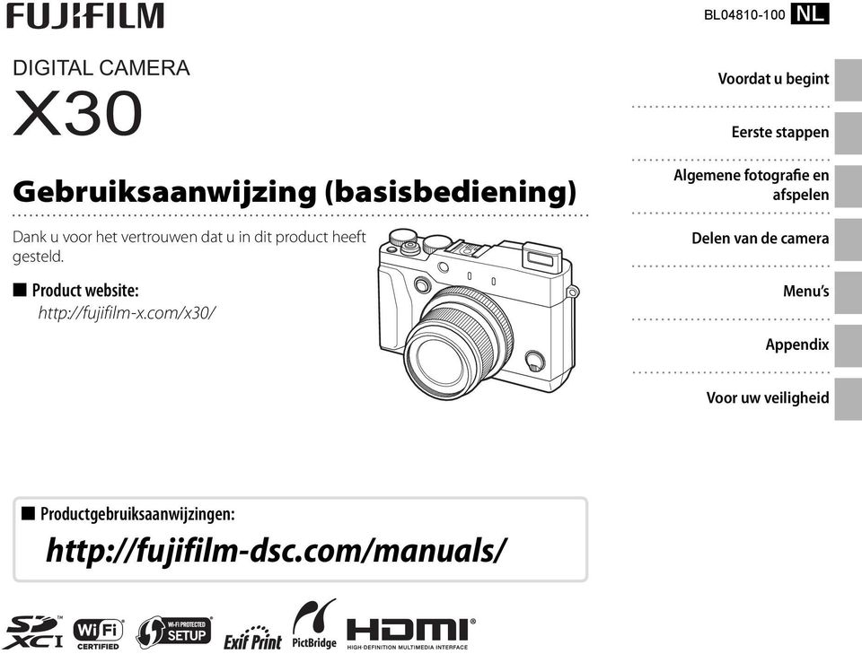 com/x30/ Voordat u begint Eerste stappen Algemene fotografie en afspelen Delen van de