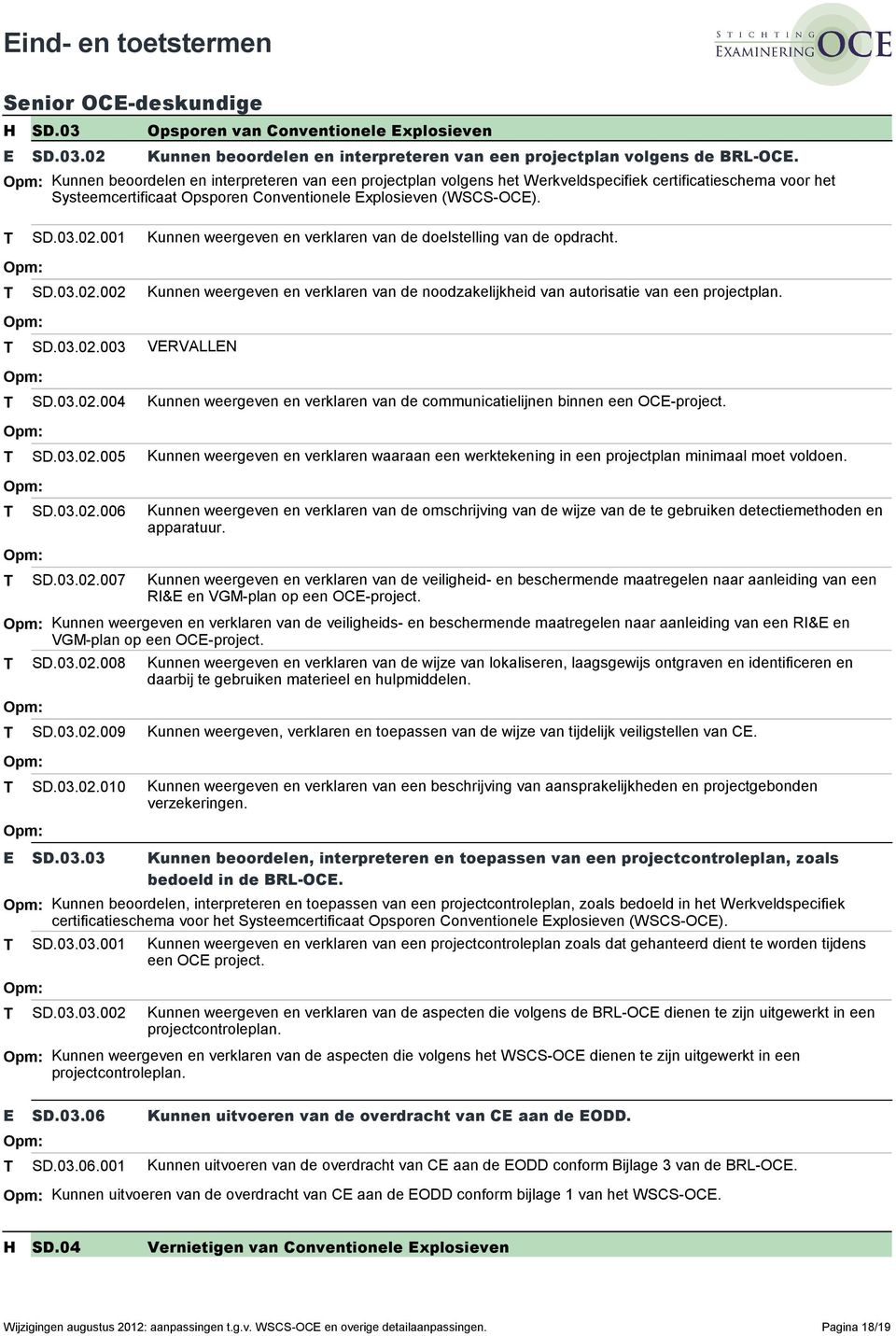 001 Kunnen weergeven en verklaren van de doelstelling van de opdracht. SD.03.02.002 SD.03.02.003 SD.03.02.004 SD.03.02.005 SD.03.02.006 Kunnen weergeven en verklaren van de noodzakelijkheid van autorisatie van een projectplan.