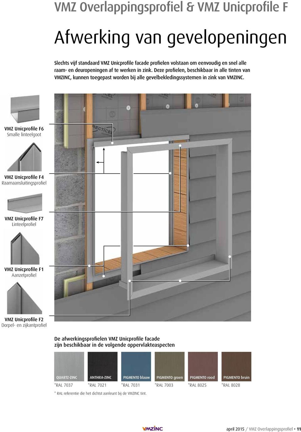 VMZ Unicprofile F Smalle linteelgoot VMZ Unicprofile F Raamaansluitingsprofiel VMZ Unicprofile F Linteelprofiel VMZ Unicprofile F Aanzetprofiel VMZ Unicprofile F Dorpel- en zijkantprofiel De