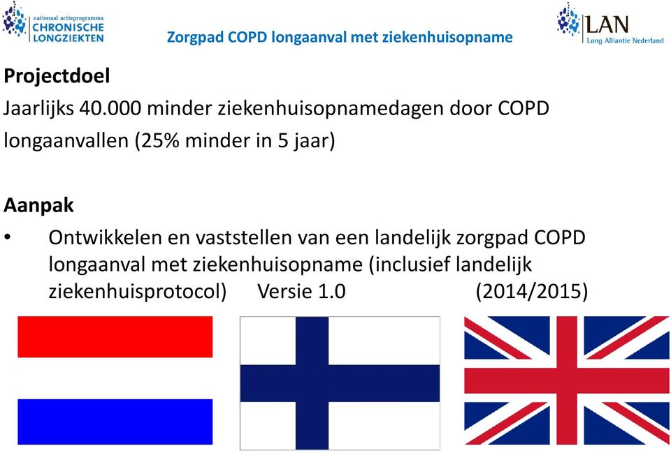 jaar) Aanpak Ontwikkelen en vaststellen van een landelijk zorgpad COPD
