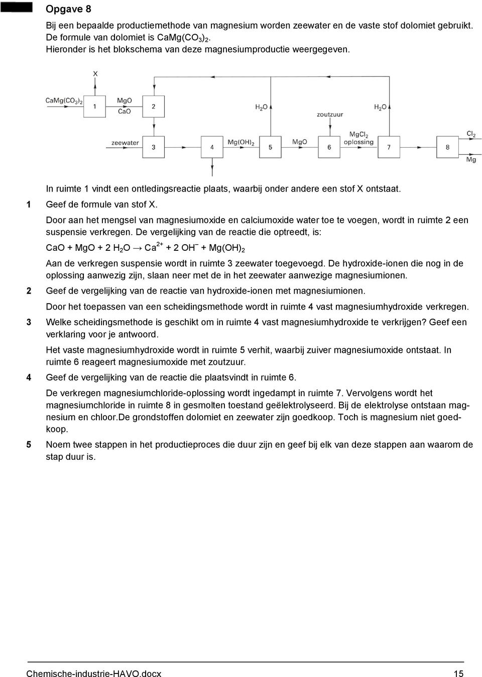 Door aan het mengsel van magnesiumoxide en calciumoxide water toe te voegen, wordt in ruimte 2 een suspensie verkregen.