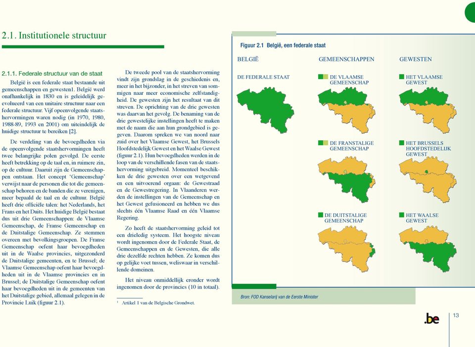 Vijf opeenvolgende staatshervormingen waren nodig (in 1970, 1980, 198889, 1993 en 2001) om uiteindelijk de huidige structuur te bereiken [2].